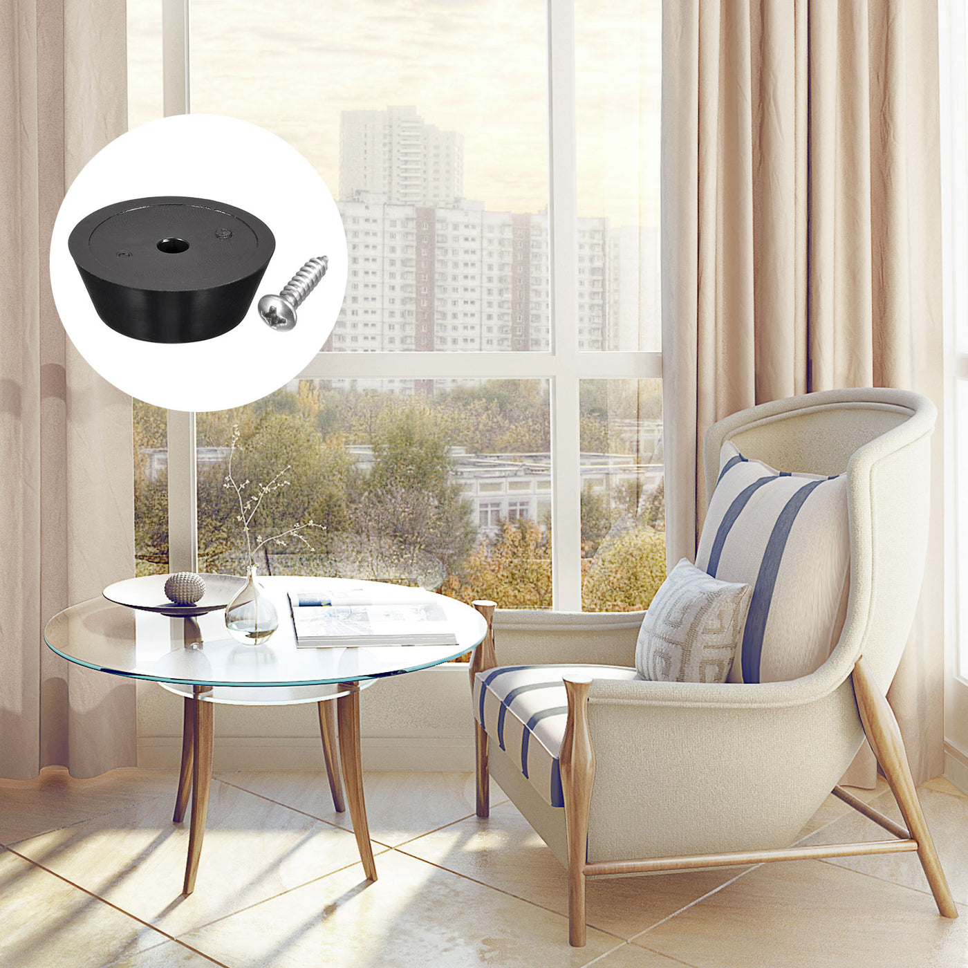 Harfington 19 mm B x 7 mm H Gummipufferfüße, Edelstahlschrauben und Unterlegscheiben, 50 Stück