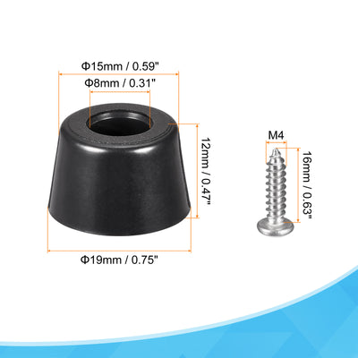 Harfington 19mm W x 12mm H Rubber Bumper Feet, Stainless Steel Screws and Washer 4pcs