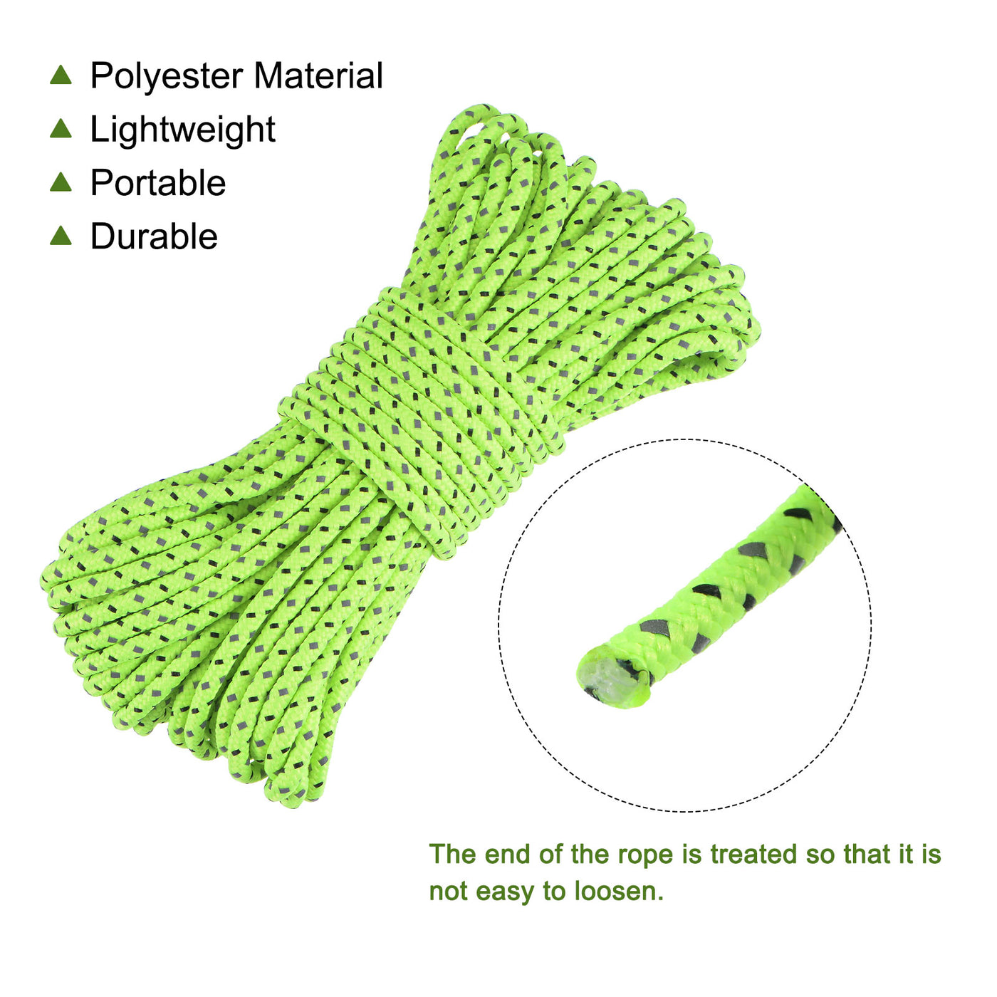 Harfington Tent Rope 2.5mm 32.81ft Polyester Cord Fluorescent Reflective Green 4Pcs