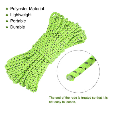 Harfington Tent Rope 2.5mm 32.81ft Polyester Cord Fluorescent Reflective Green 4Pcs