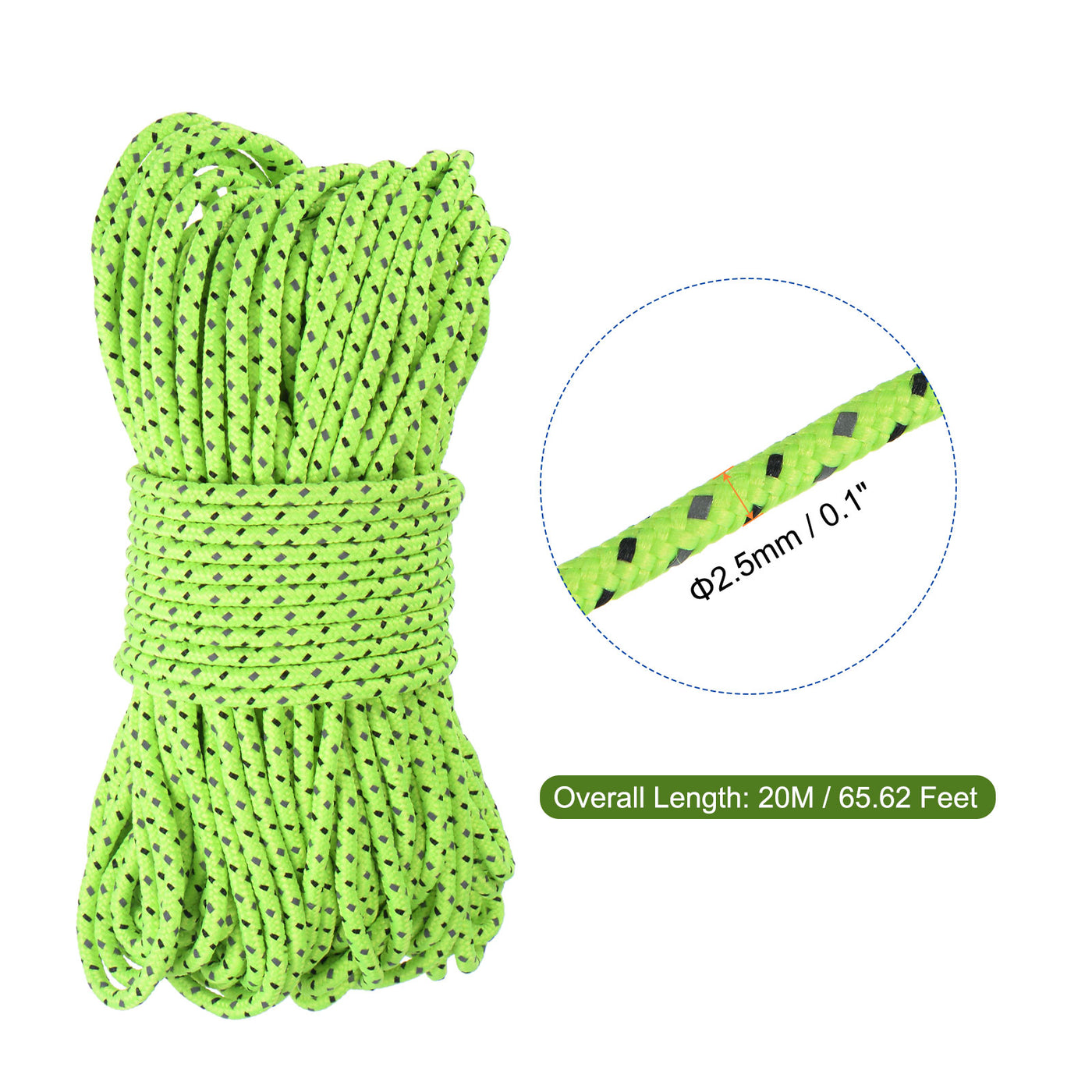 Harfington Tent Rope Polyester Cord Fluorescent Reflective for Outdoor Camping