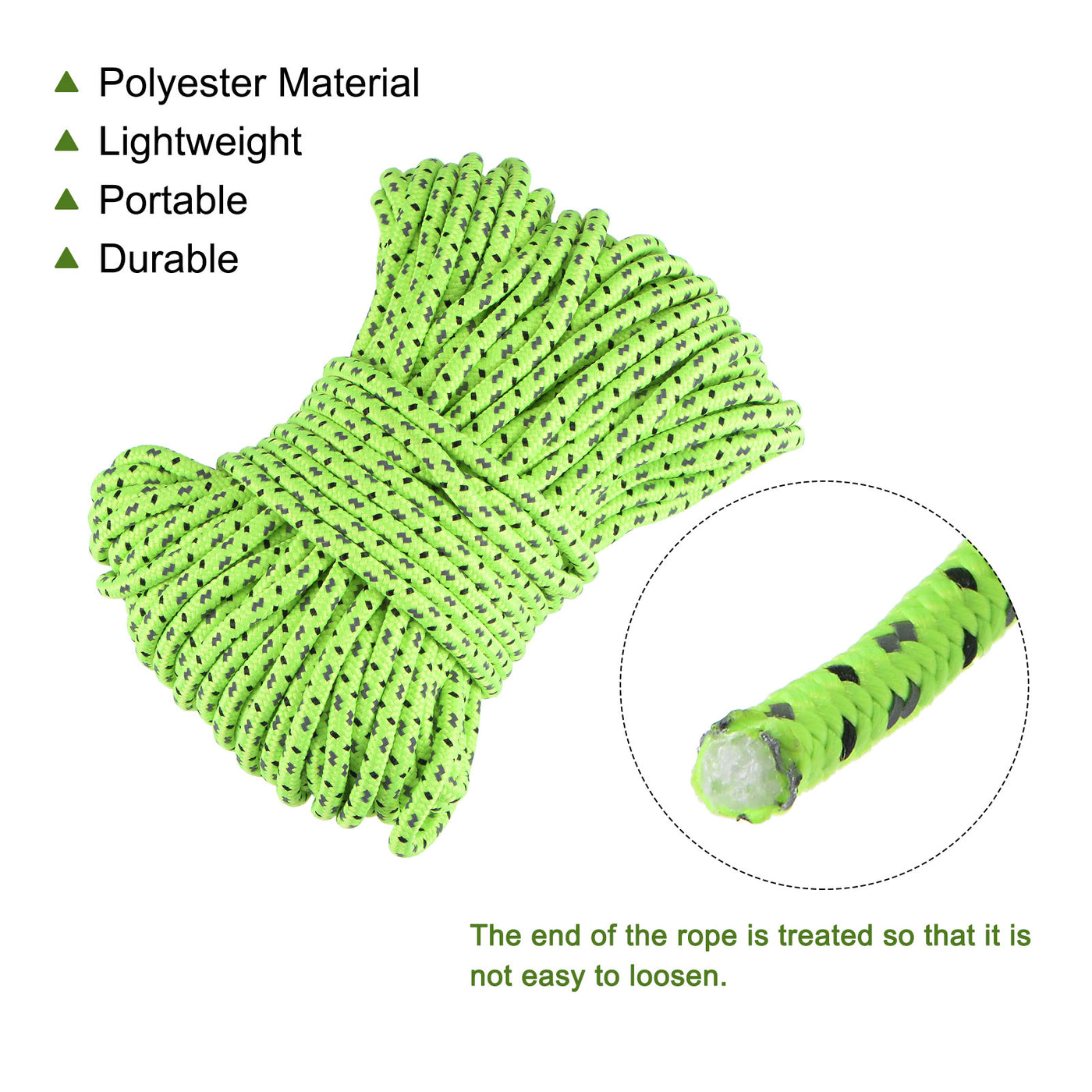 Harfington Tent Rope 4mm 65.62ft Polyester Cord Fluorescent Reflective Green 4Pcs