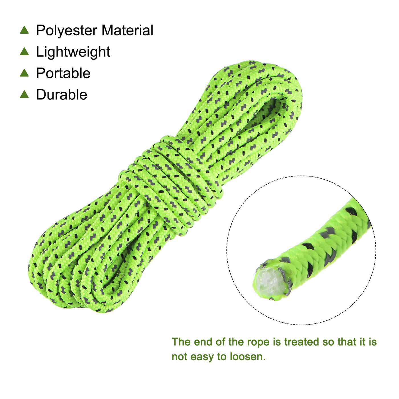 Harfington Tent Rope 4mm 16.4ft Polyester Cord Fluorescent Reflective Green 4Pcs