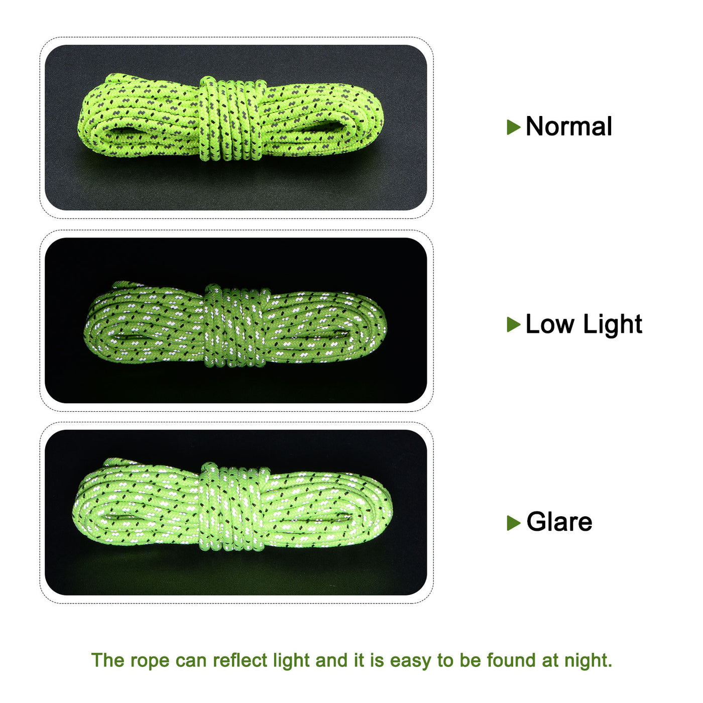 Harfington Tent Rope 4mm 16.4ft Polyester Cord Fluorescent Reflective Green 4Pcs