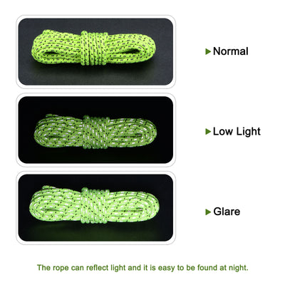 Harfington Tent Rope 4mm 16.4ft Polyester Cord Fluorescent Reflective Green 4Pcs