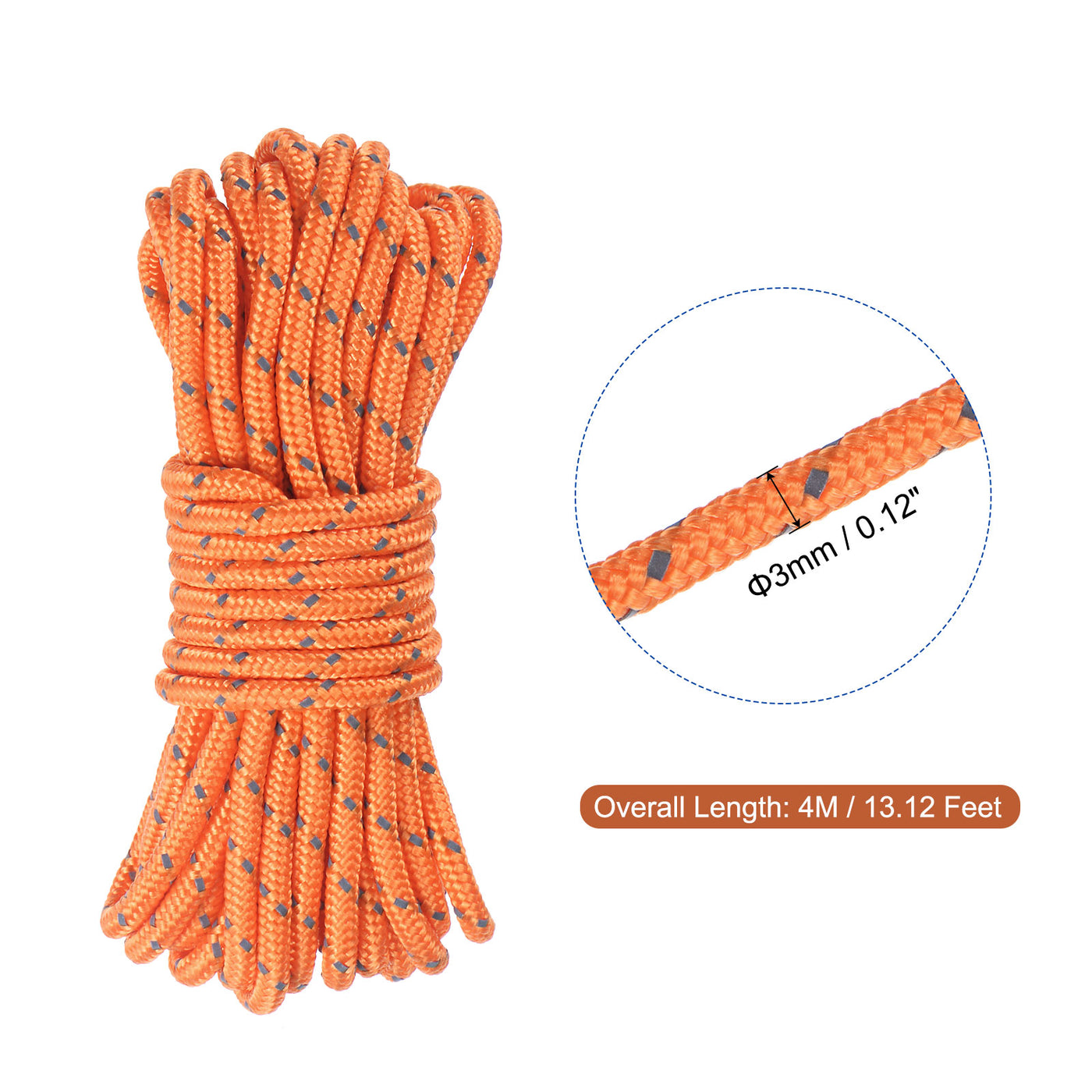 Harfington Tent Rope 3mm 13.12ft Polyester Cord Fluorescent Reflective Orange