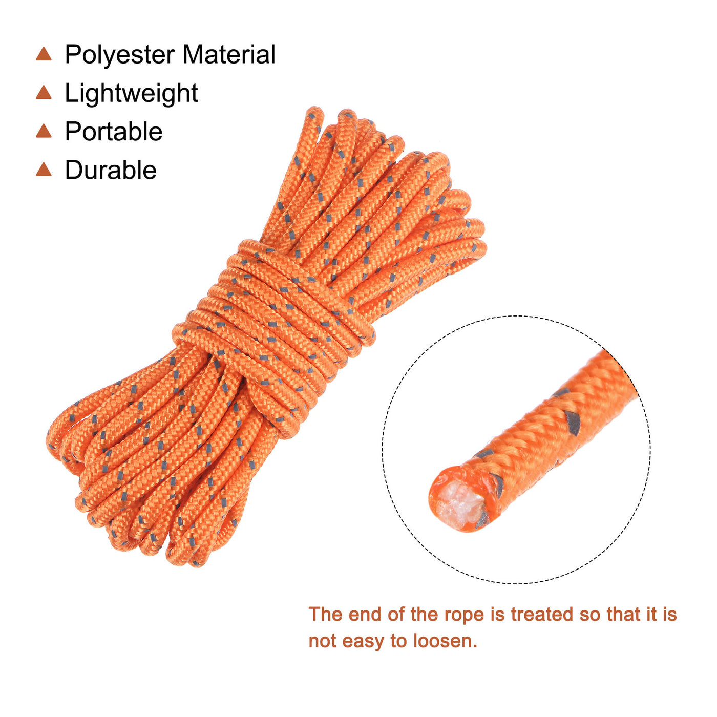 Harfington Tent Rope 3mm 13.12ft Polyester Cord Fluorescent Reflective Orange