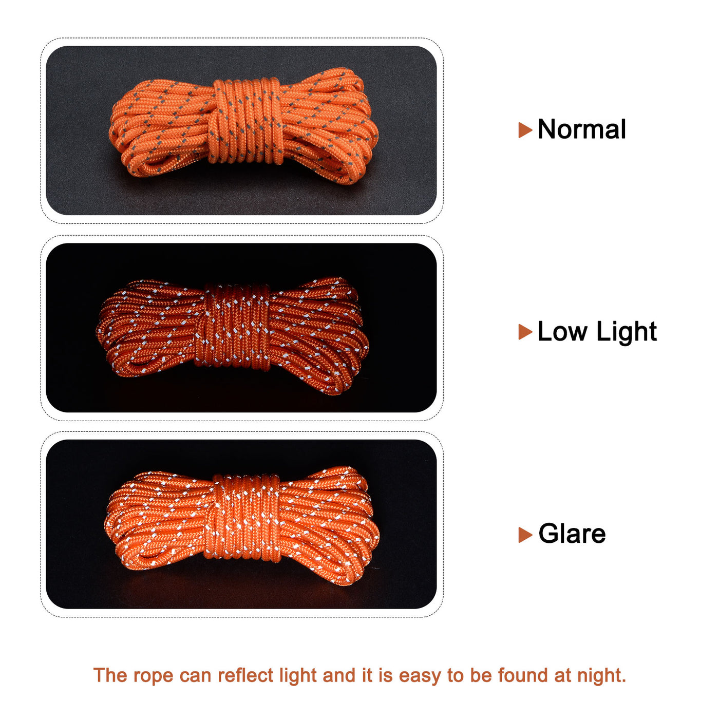 Harfington Tent Rope 3mm 13.12ft Polyester Cord Fluorescent Reflective Orange 4Pcs