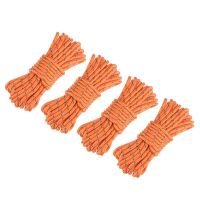 Harfington Tent Rope 3mm 13.12ft Polyester Cord Fluorescent Reflective Orange 4Pcs