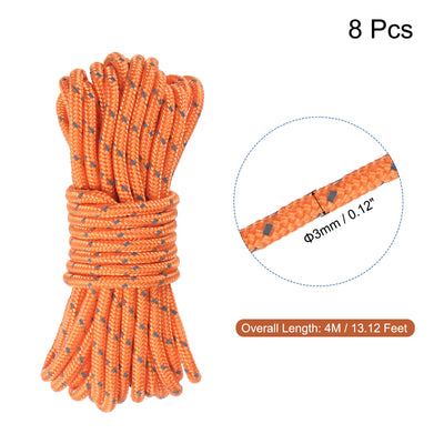 Harfington Tent Rope 3mm 13.12ft Polyester Cord Fluorescent Reflective Orange 8Pcs
