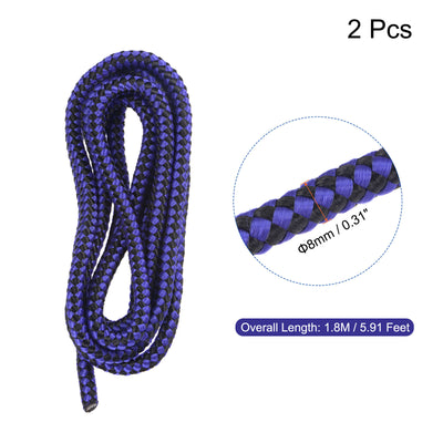 Harfington Tent Rope 8mm 5.91ft Polyester Cord Fluorescent Reflective Black Blue 2Pcs