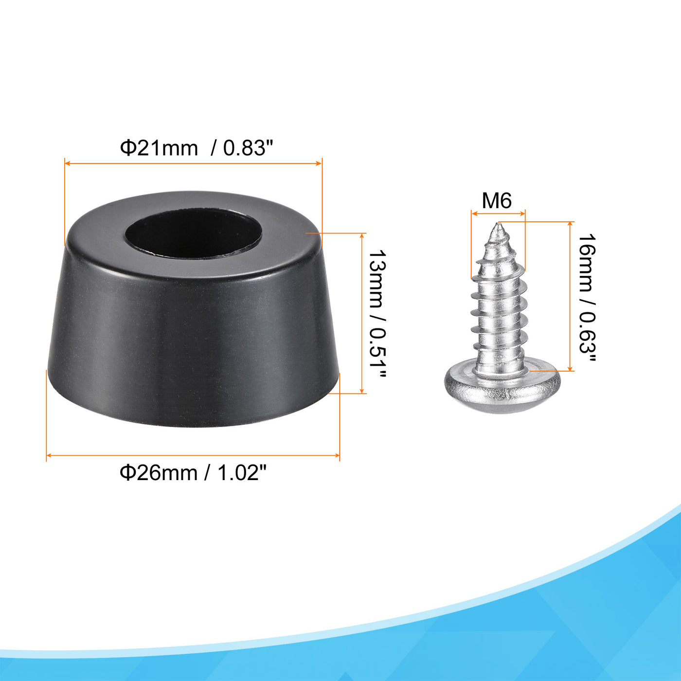 Harfington Rubber Bumper Feet,  Round Pads with Stainless Steel Washer and Screws for Appliances, Electronics