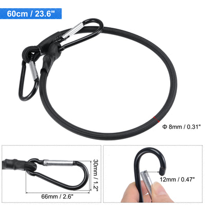 Harfington Elastic Cords with Hooks, 60cm/23.6 Inch Shock Rope 2 Snap Clips Tie Down for Camping Cargo Luggage Storage, Black Pack of 4