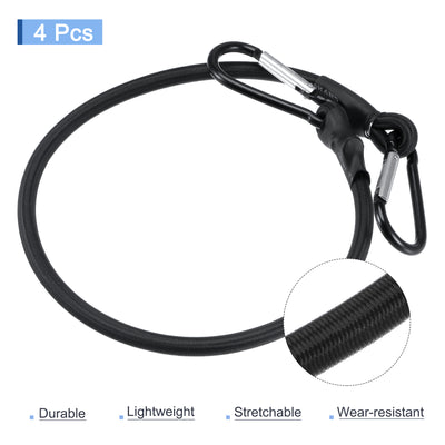 Harfington Elastic Cords with Hooks, 60cm/23.6 Inch Shock Rope 2 Snap Clips Tie Down for Camping Cargo Luggage Storage, Black Pack of 4