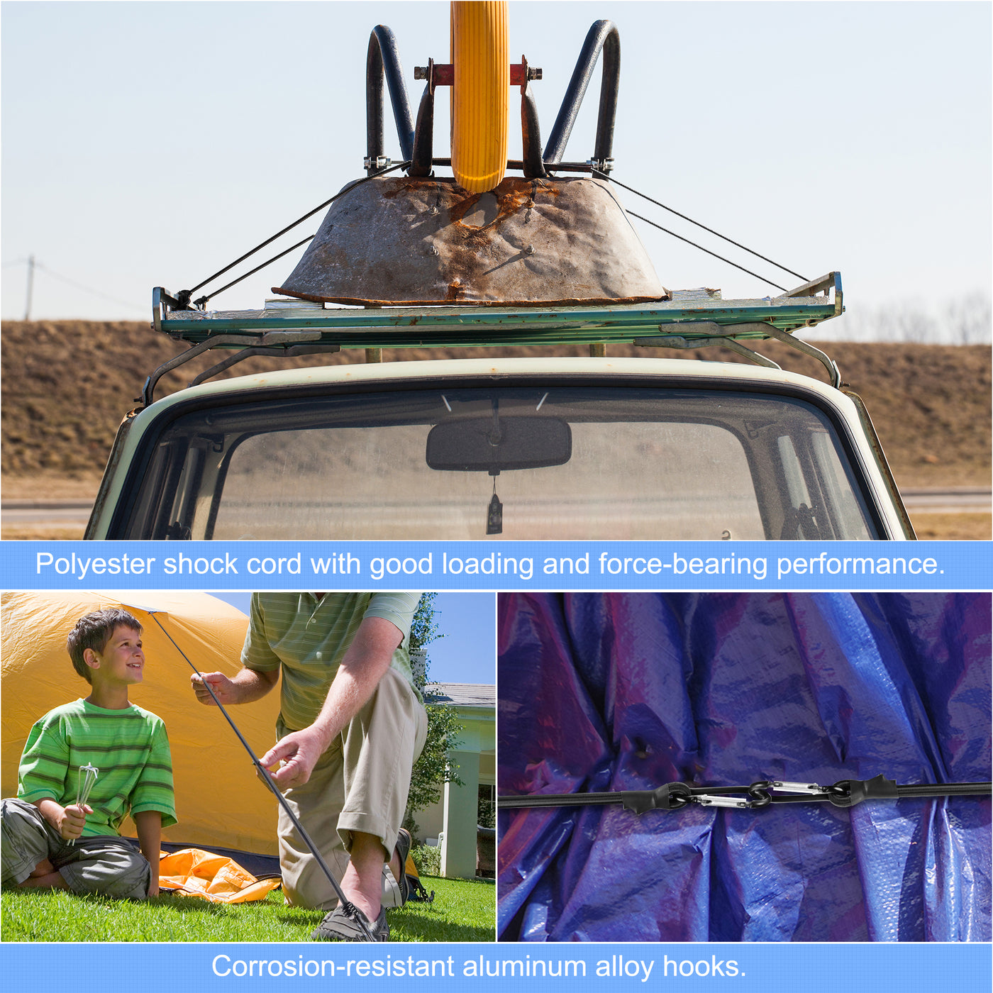 Harfington Elastic Cords with Hooks, 60cm/23.6 Inch Shock Rope 2 Snap Clips Tie Down for Camping Cargo Luggage Storage, Black Pack of 4