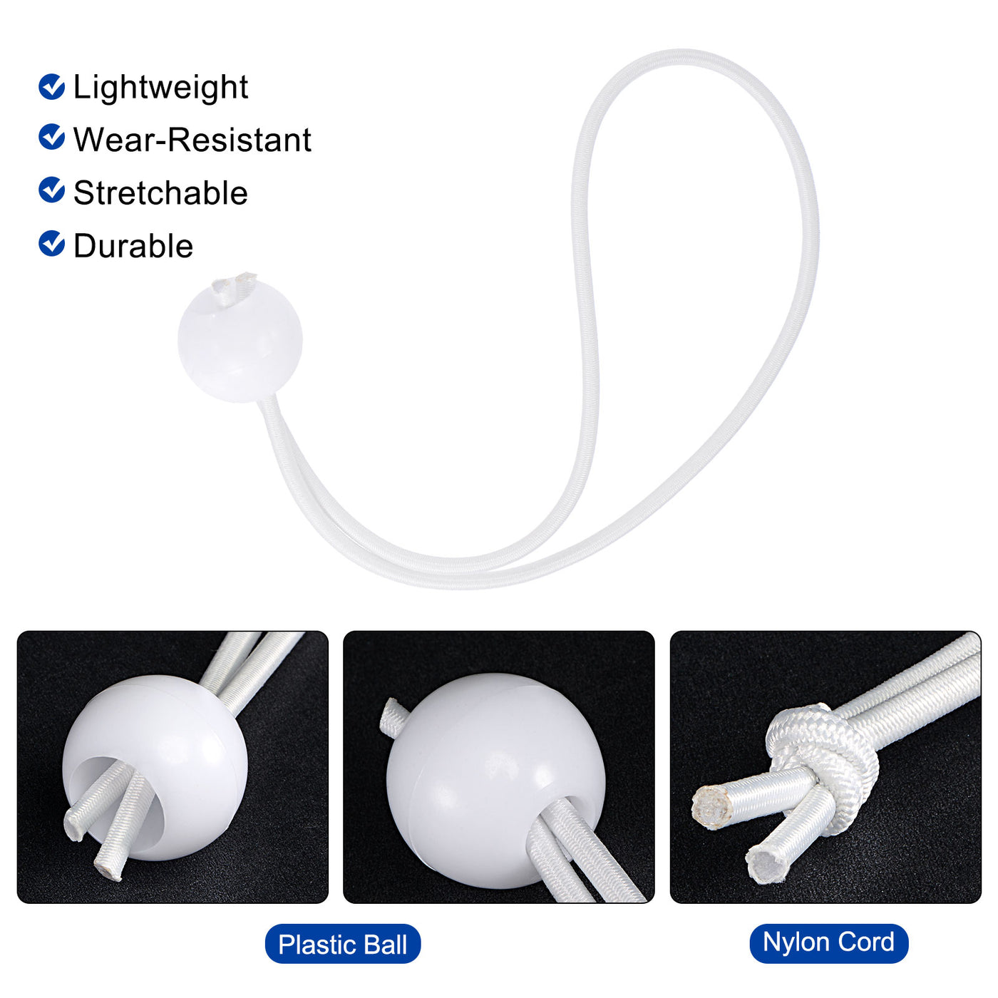 Harfington Ball Cords Elastic String, 200mm/8 Inch Ropes Tie Down Tarp Straps for Camping Canopy Tent Cargo, White Pack of 25