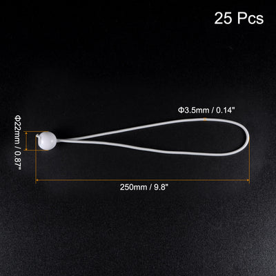 Harfington Ball Cords Elastic String, 250mm/10 Inch Ropes Tie Down Tarp Straps for Camping Canopy Tent Cargo, White Pack of 25