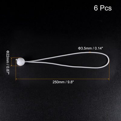 Harfington Ball Cords Elastic String, 250mm/10 Inch Ropes Tie Down Tarp Straps for Camping Canopy Tent Cargo, White Pack of 6