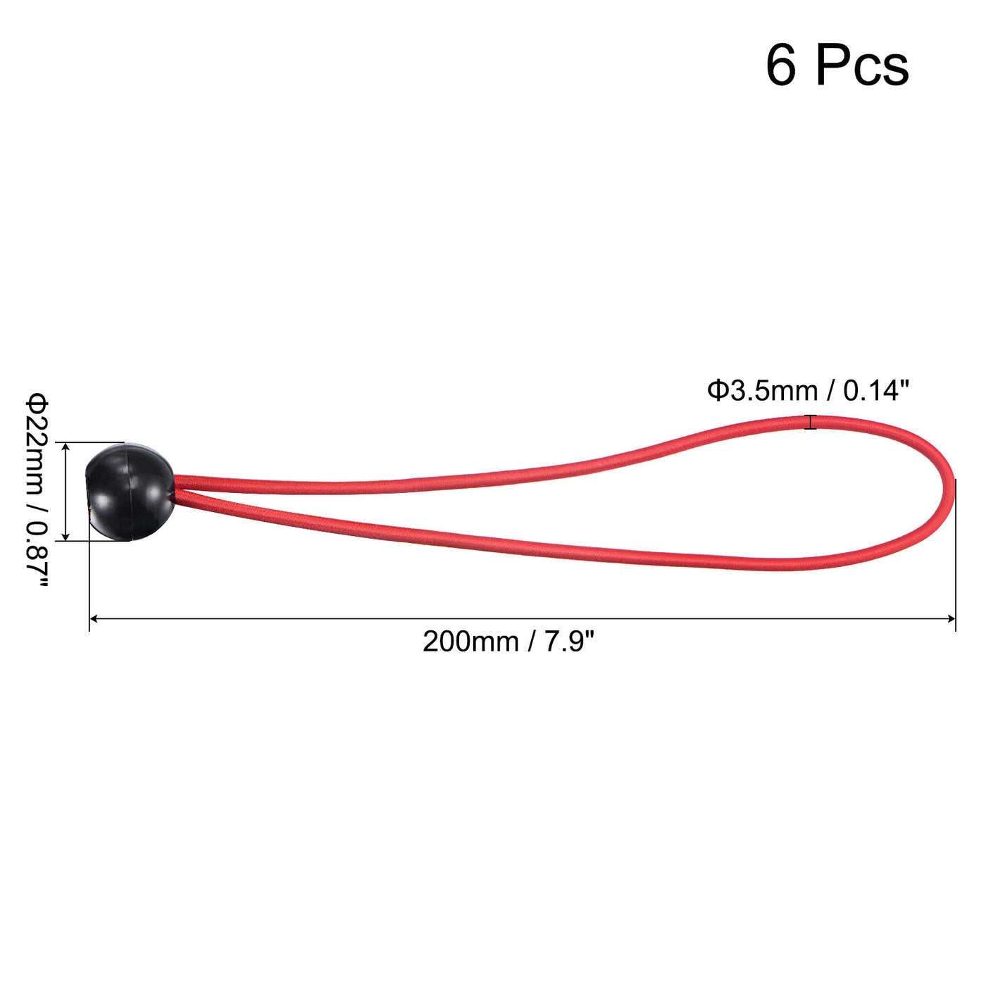 Harfington Ball Cords Elastic String, 200mm/8 Inch Ropes Tie Down Tarp Straps for Camping Canopy Tent Cargo, Red Pack of 6