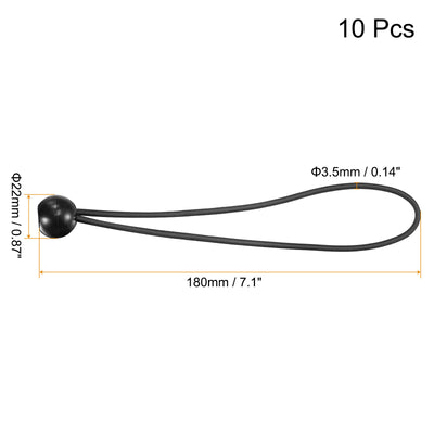 Harfington Ball Cords Elastic String, 180mm/7.1 Inch Ropes Tie Down Tarp Straps for Camping Canopy Tent Cargo, Black Pack of 10