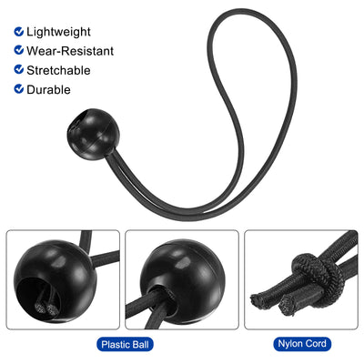 Harfington Ball Cords Elastic String, 200mm/8 Inch Ropes Tie Down Tarp Straps for Camping Canopy Tent Cargo, Black Pack of 10