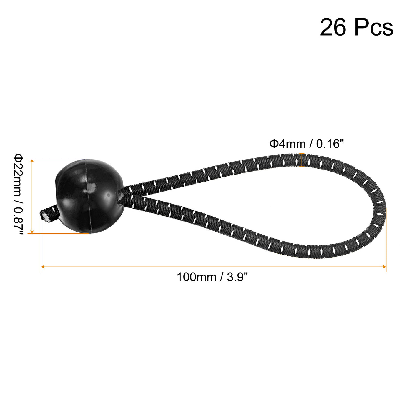 Harfington Ball Cords Elastic String, 100mm/4 Inch Ropes Tie Down Tarp Straps for Camping Canopy Tent Cargo, Black White Pack of 26