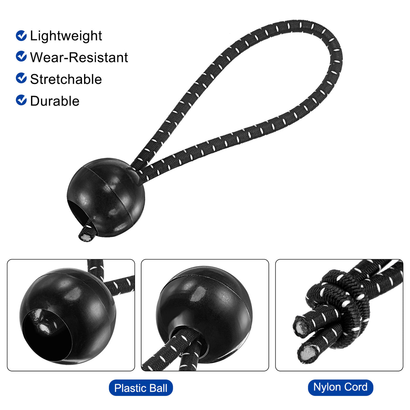 Harfington Ball Cords Elastic String, 100mm/4 Inch Ropes Tie Down Tarp Straps for Camping Canopy Tent Cargo, Black White Pack of 26