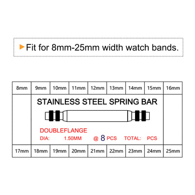 Harfington Watch Band Link Pin Set 144pcs 1.4mm Dia Spring Bar Pins 8-25mm 8pcs Each Size