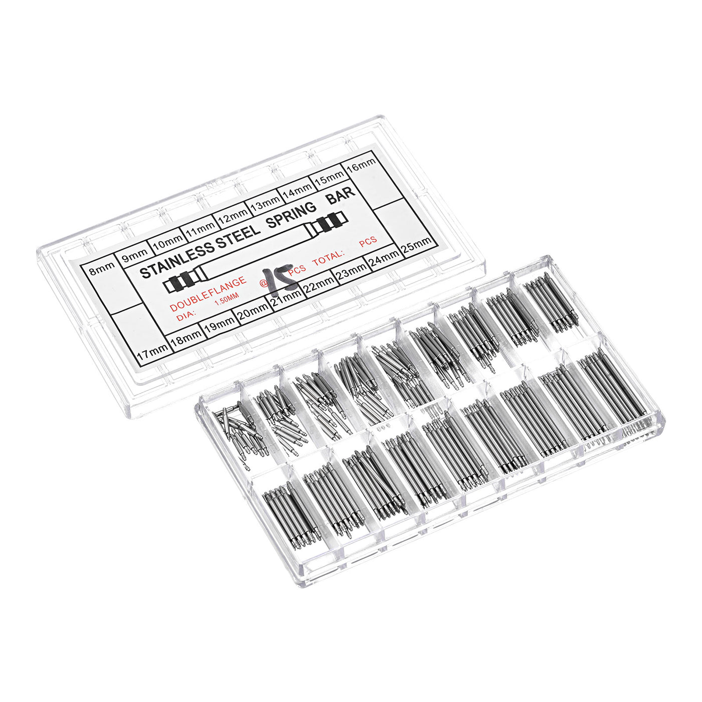Harfington Watch Band Link Pin Set 270pcs 1.4mm Dia Spring Bar Pins 8-25mm 15pcs Each Size