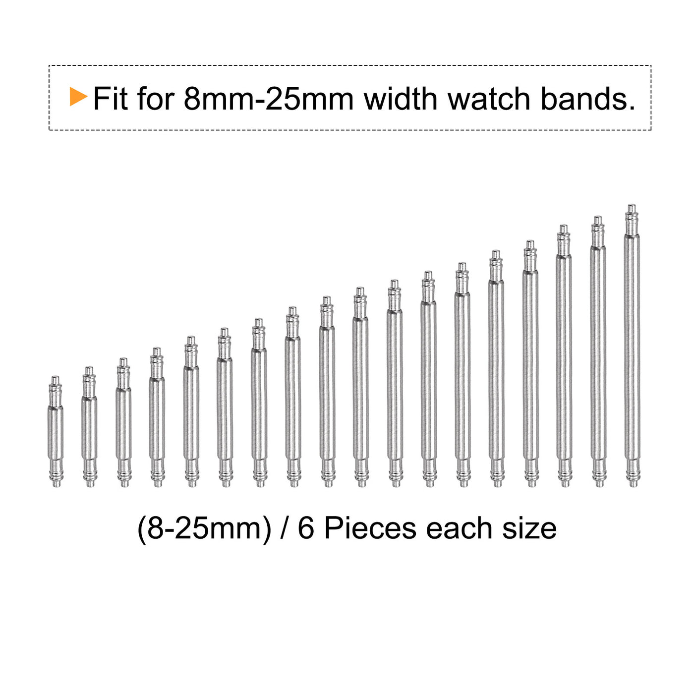 Harfington 8-25mm Watch Band Link Pins with Spring Bar Tool 1.4mm Dia Spring Bar Pins 108pcs