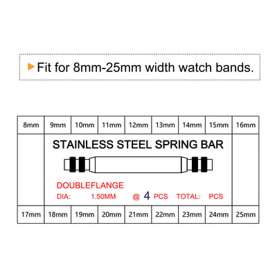 Harfington Watch Band Link Pin Set 72pcs 1.4mm Dia Spring Bar Pins 8-25mm 4pcs Each Size