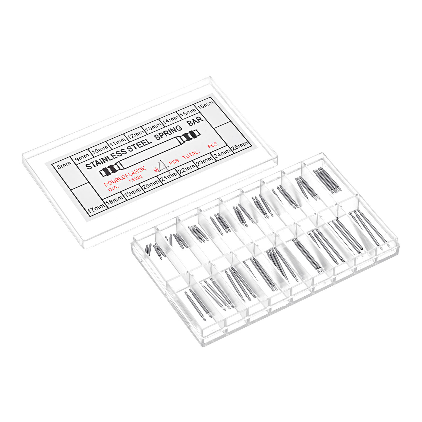 Harfington Watch Band Link Pin Set 72pcs 1.4mm Dia Spring Bar Pins 8-25mm 4pcs Each Size