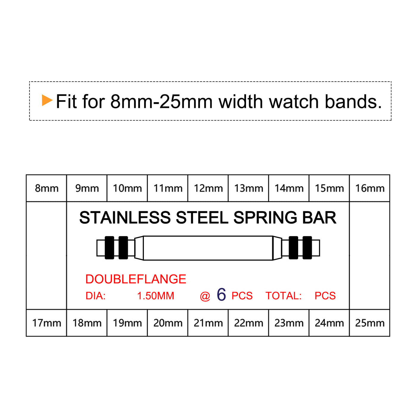 Harfington Watch Band Link Pin Set 108pcs 1.4mm Dia Spring Bar Pins 8-25mm 6pcs Each Size