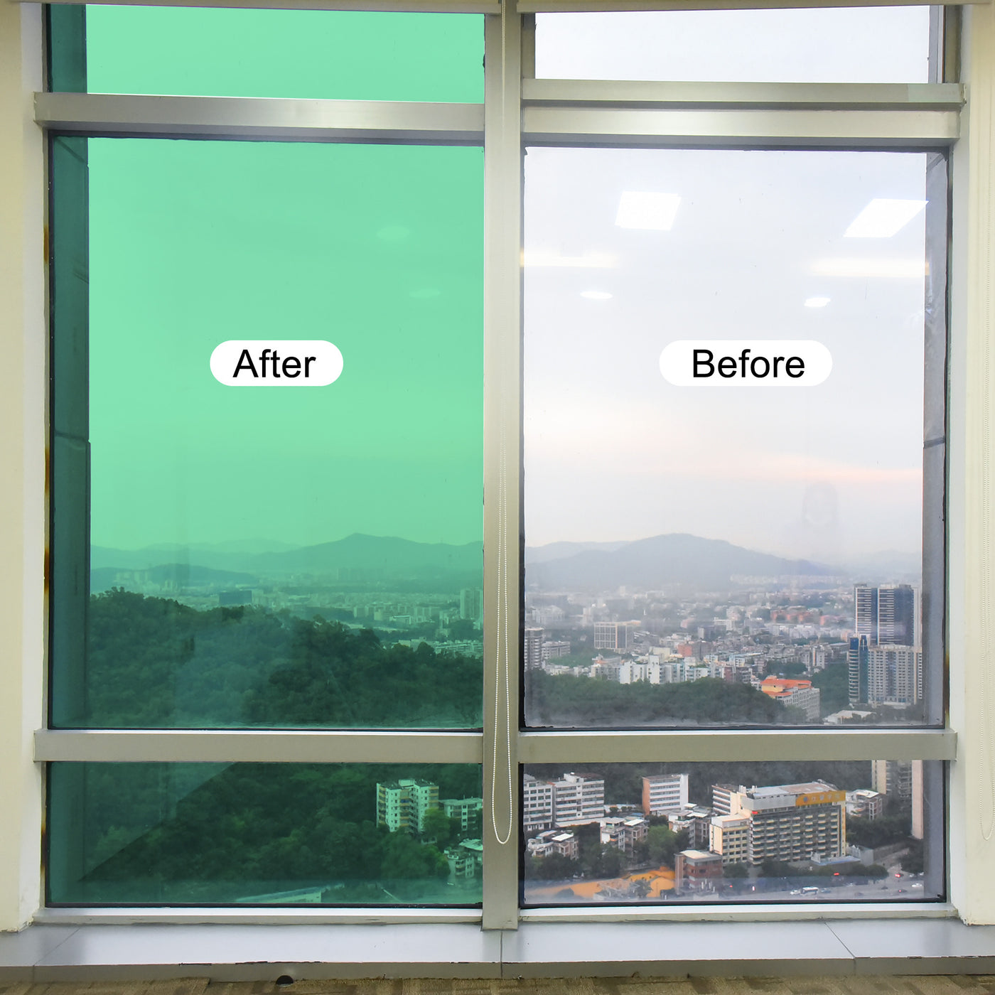Harfington Window Film, Glass Sun Blocking, Heat Control Self Adhesive Green Window Tint, 5.2x1.64ft for Home Office