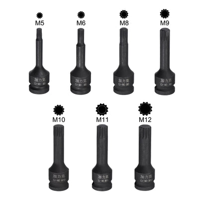 Harfington 3/8" Drive Impact Spline Bit Socket Set, M5 - M12, Metric 60mm Length, CR-MO
