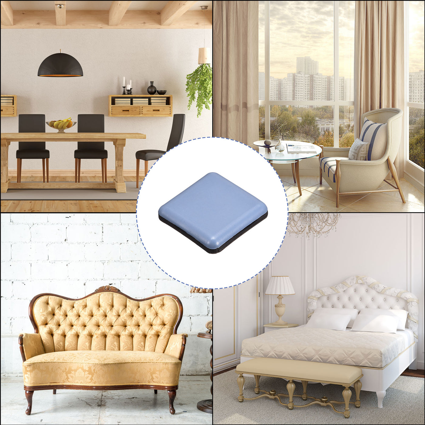 Harfington Square PTFE Furniture Sliders, Adhesive Self Stick for Hardwood