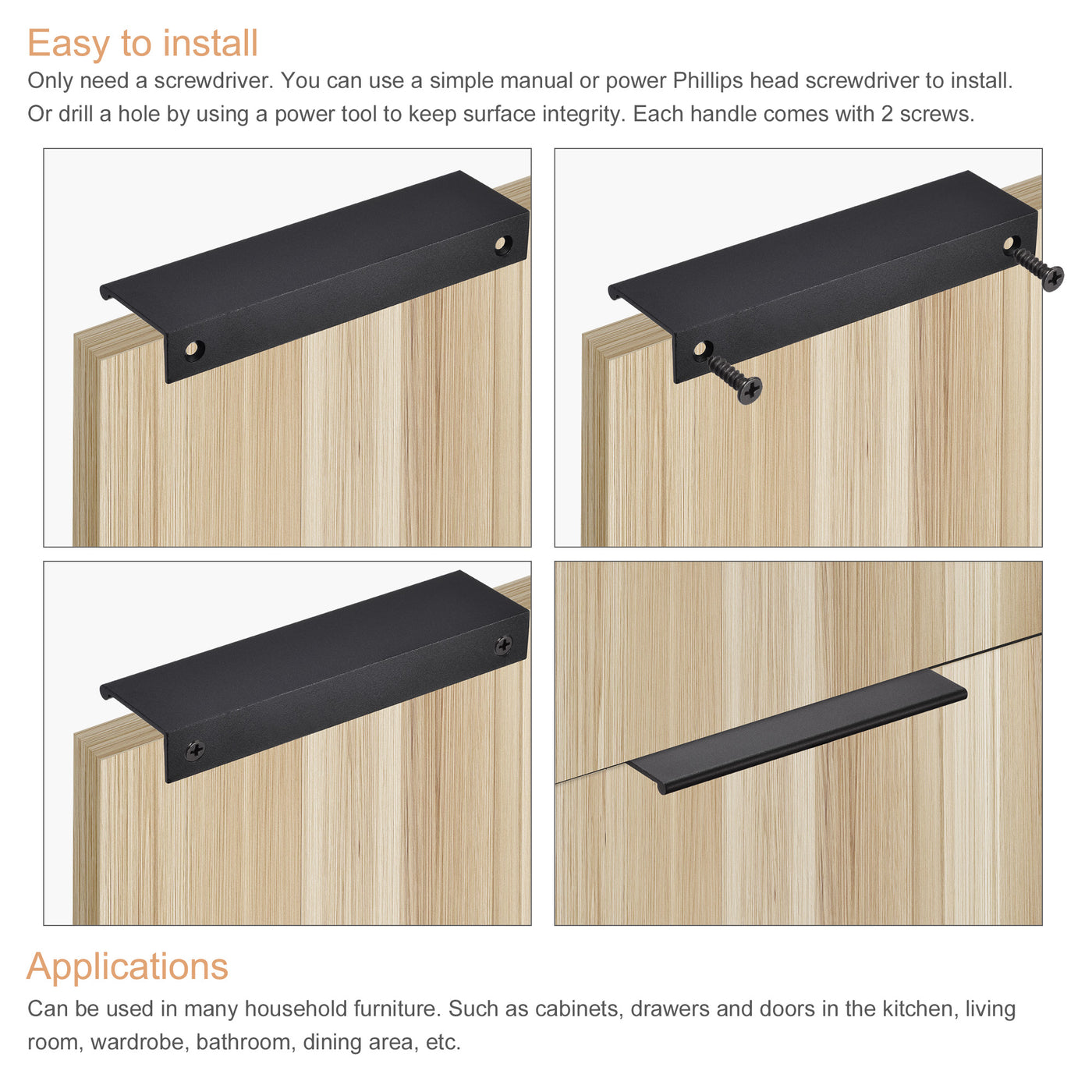 Harfington 150mm x 40mm Aluminum Thicken Type Cabinet Edge Pull Handle Black