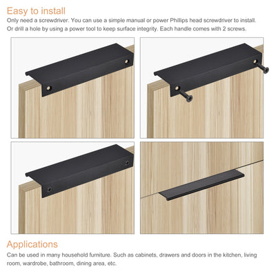 Harfington 150mm x 40mm Aluminum Thicken Type Cabinet Edge Pull Handle Black