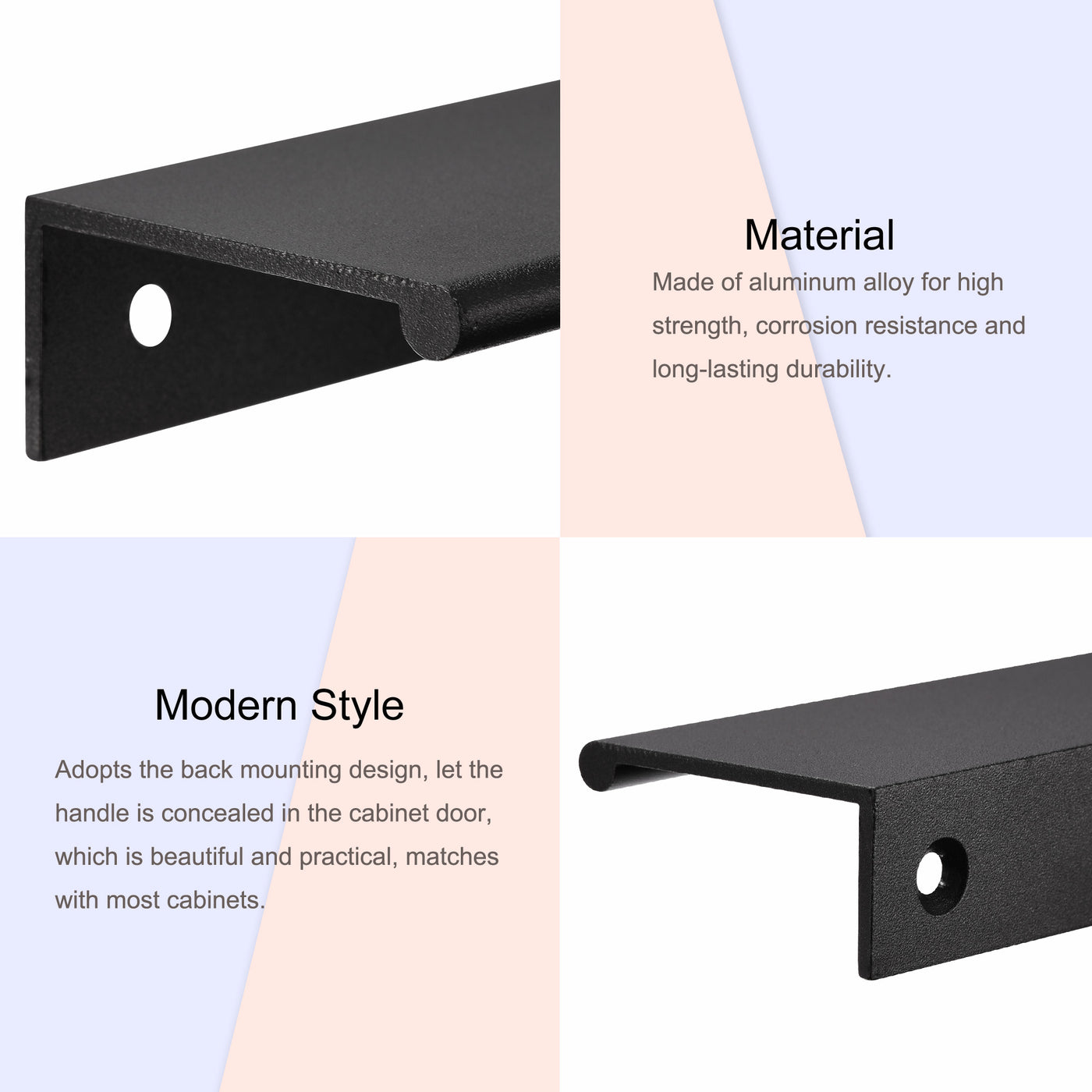 Harfington 150mm x 40mm Aluminum Thicken Type Cabinet Edge Pull Handle Black 4 Pcs