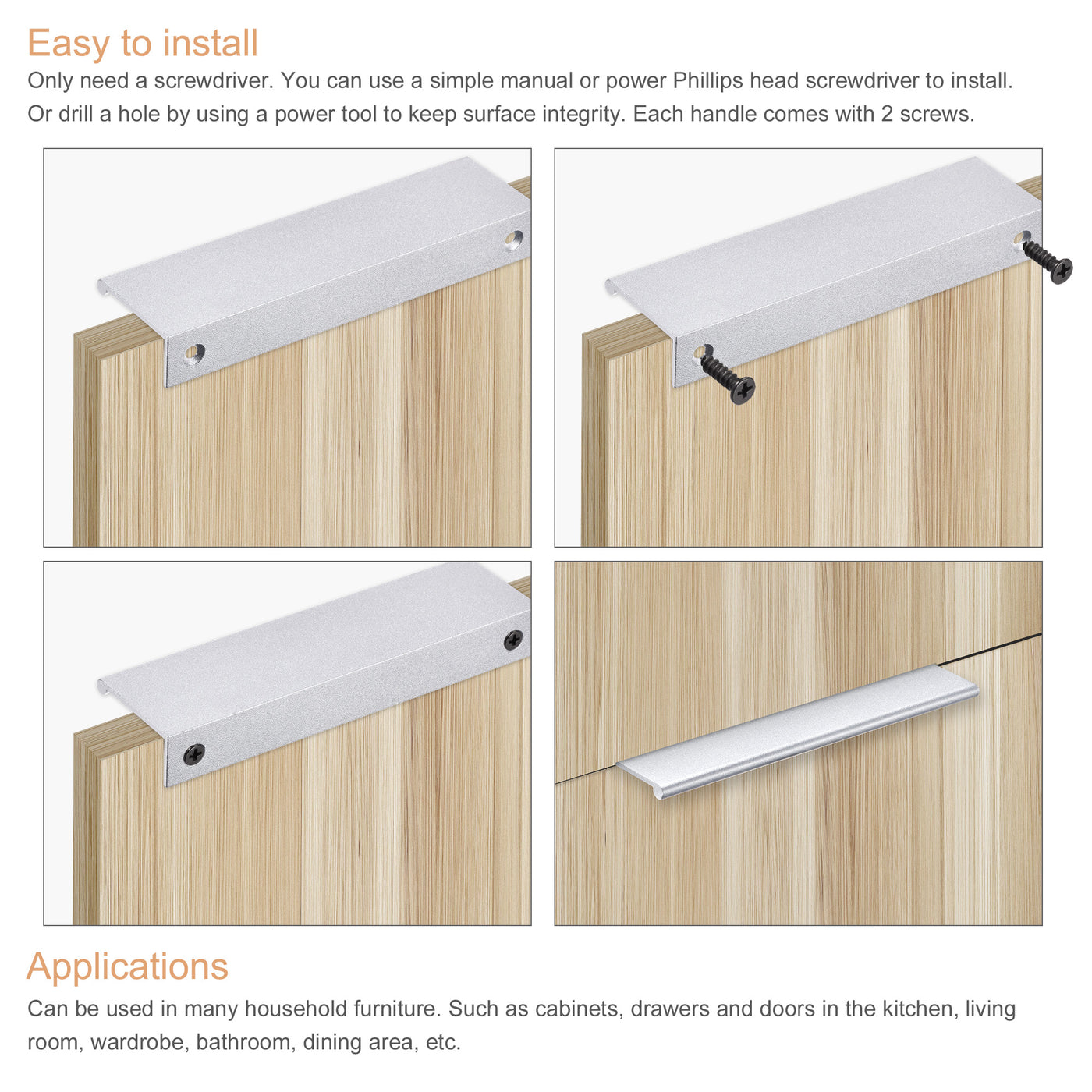 Harfington 150mm x 40mm Aluminum Thicken Type Cabinet Edge Pull Handle Silver Tone