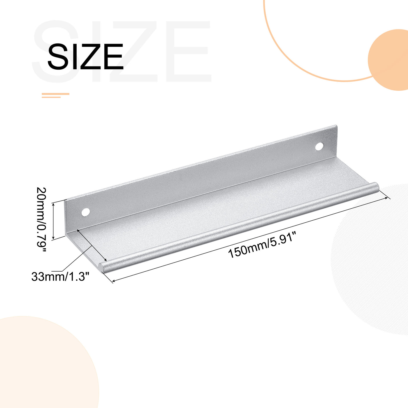 Harfington 150mm x 40mm Aluminum Thicken Type Cabinet Edge Pull Handle Silver Tone 2 Pcs