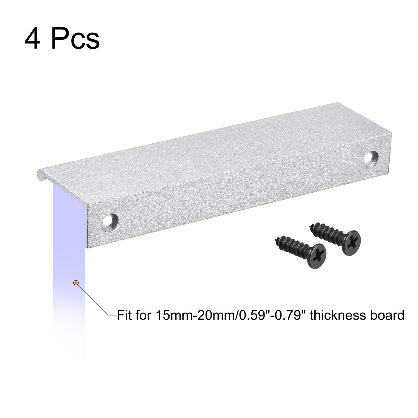 Harfington 150mm x 40mm Aluminum Thicken Type Cabinet Edge Pull Handle Silver Tone 4 Pcs