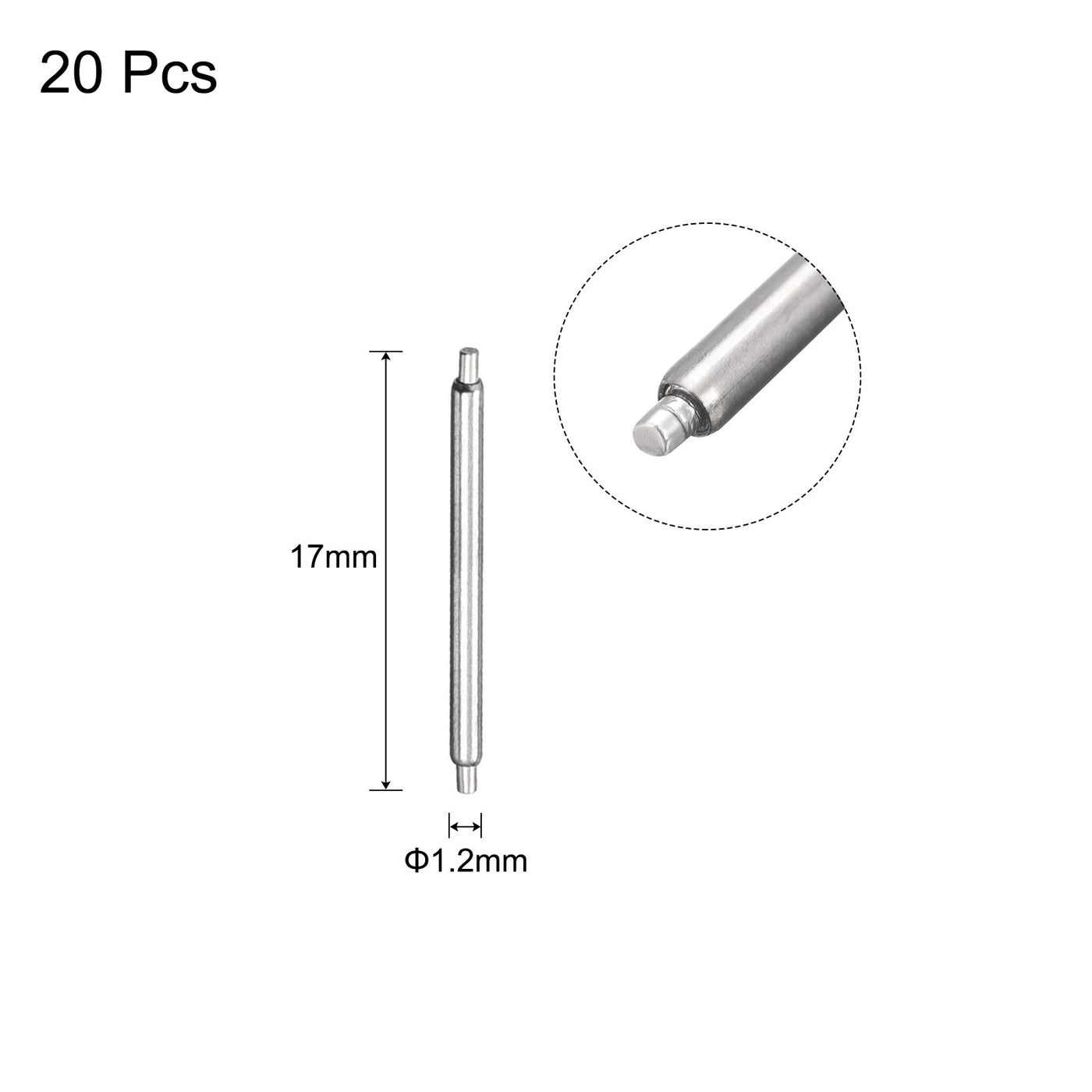 Harfington 20pcs Watch Band Pin 15mm Stainless Steel Spring Bar Pins 1.2mm Dia.