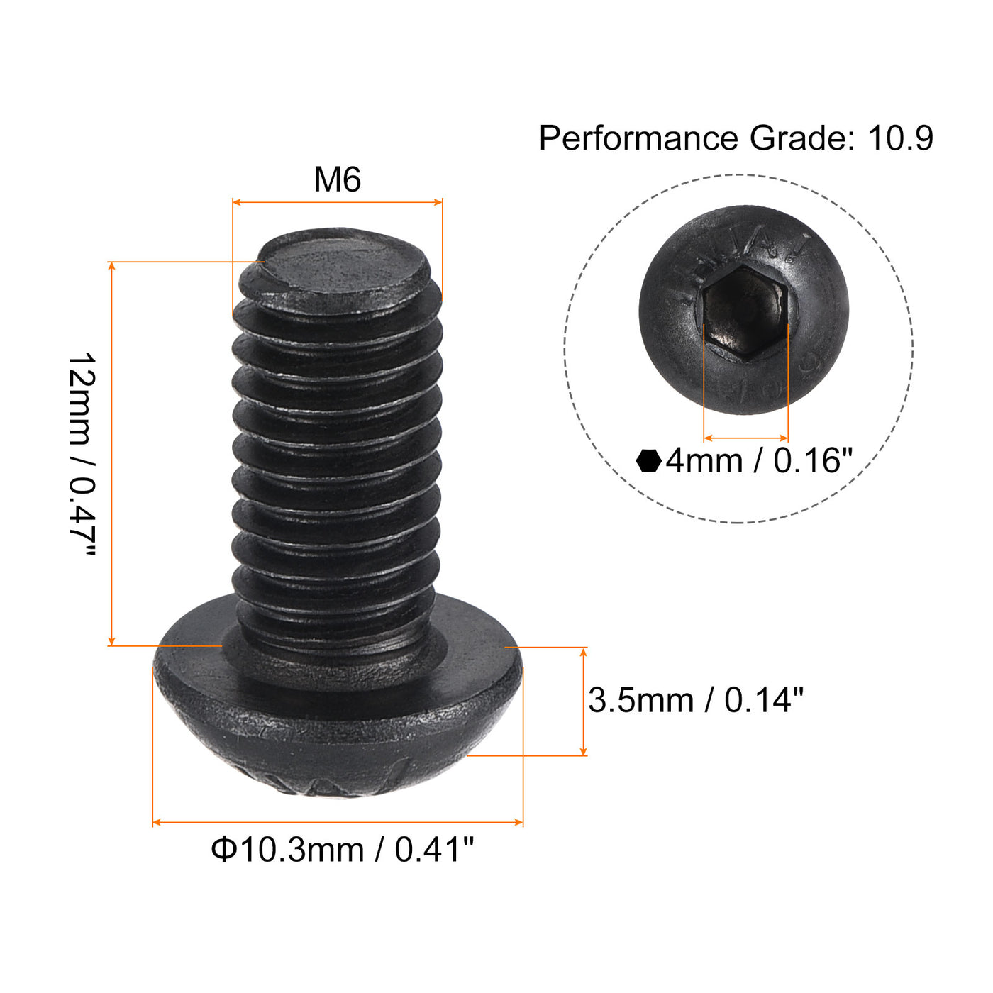 Harfington Hex Socket Button Head Cap Bolts, Alloy Steel Screws