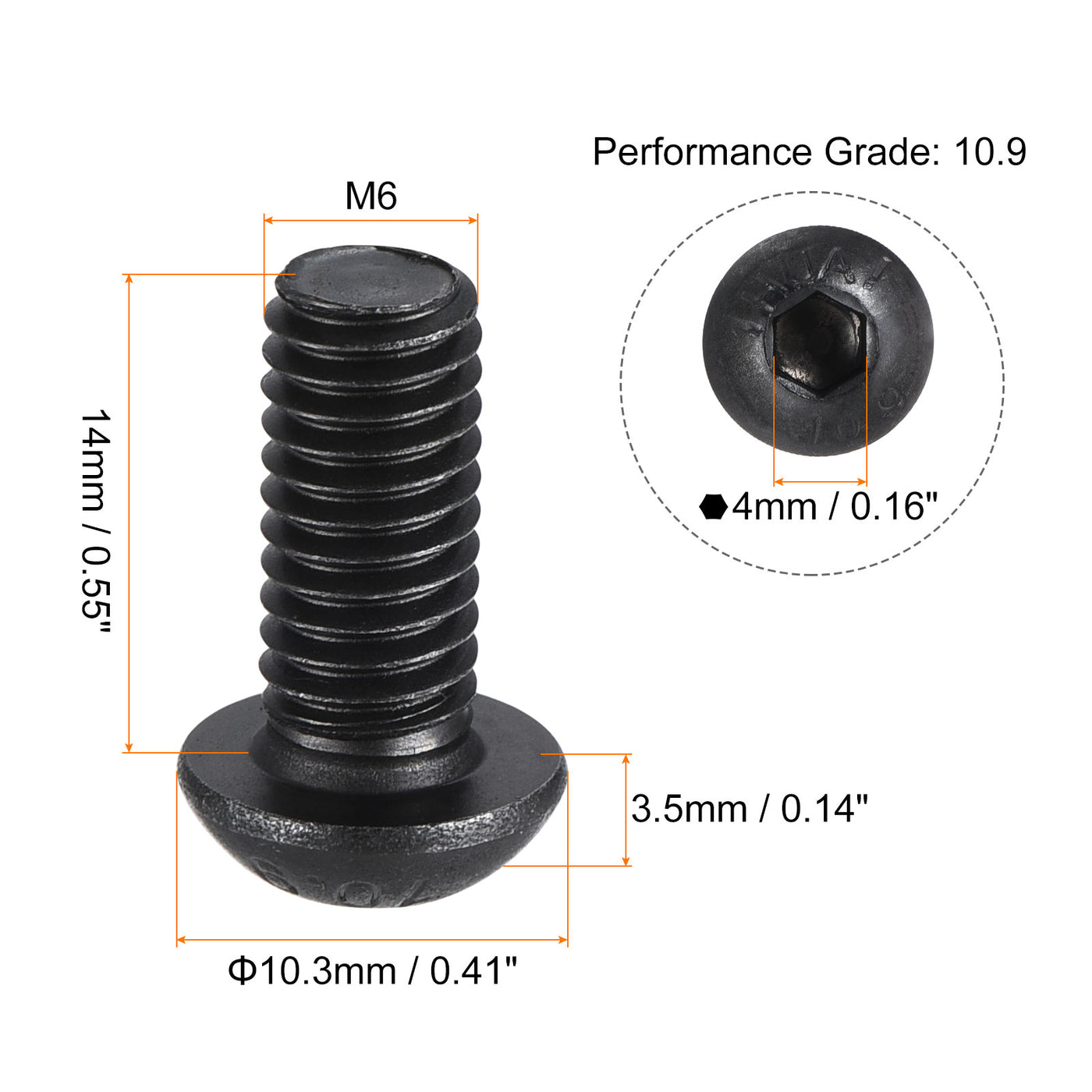 Harfington Hex Socket Button Head Cap Bolts, Alloy Steel Screws