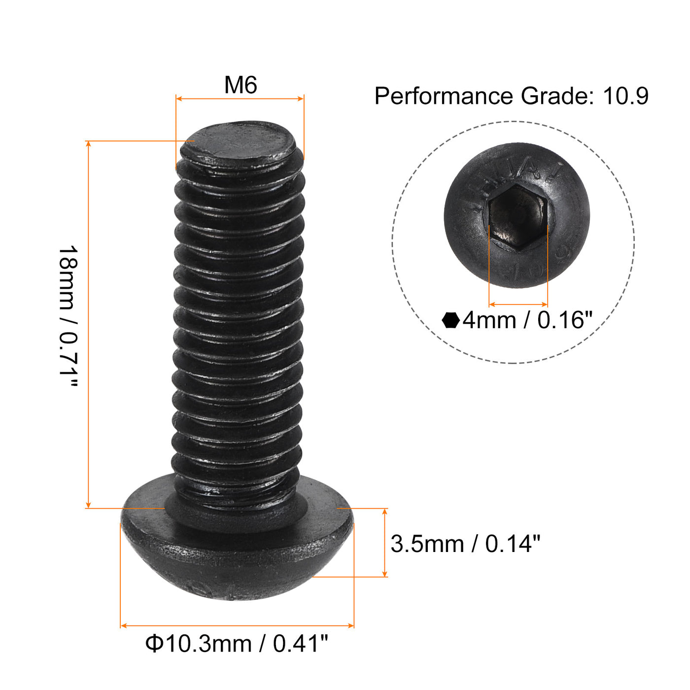 Harfington Hex Socket Button Head Cap Bolts, Alloy Steel Screws