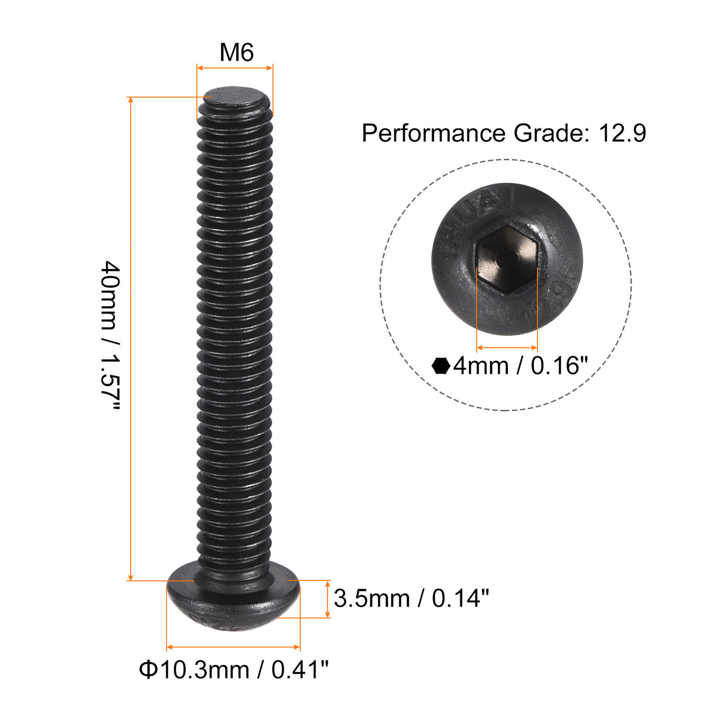 Harfington M6x40mm Hex Socket Button Head Cap Bolts Screws Alloy Steel 25pcs