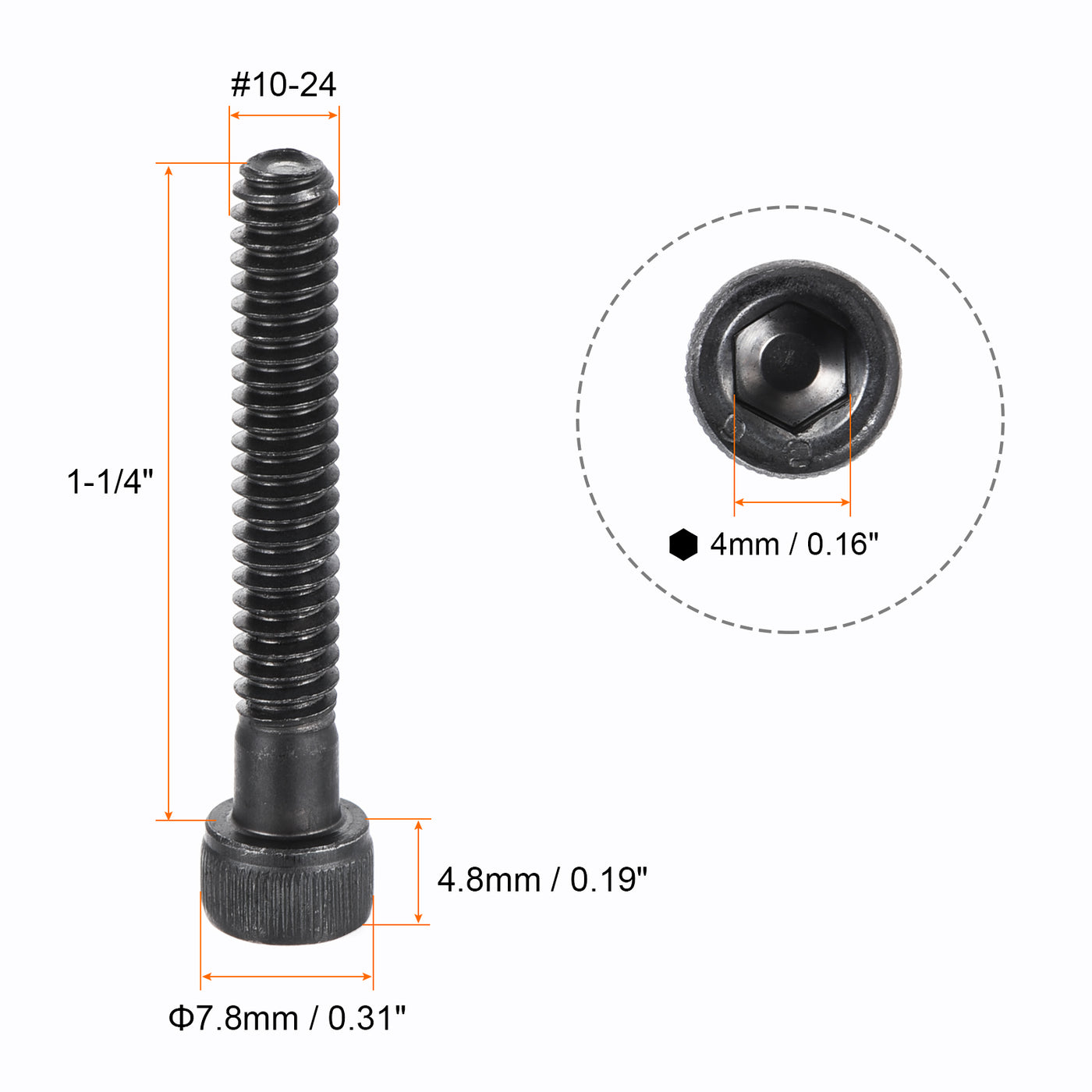 Harfington #10-24x1-1/4" Hex Socket Head Cap Screw Bolts 12.9 Grade Alloy Steel 50pcs