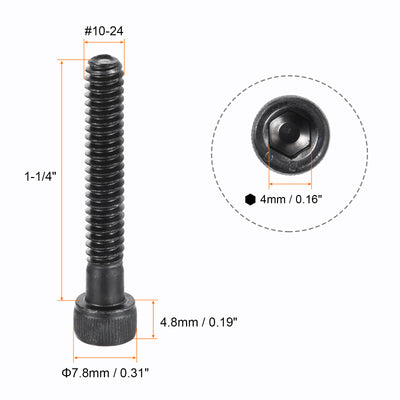 Harfington #10-24x1-1/4" Hex Socket Head Cap Screw Bolts 12.9 Grade Alloy Steel 50pcs