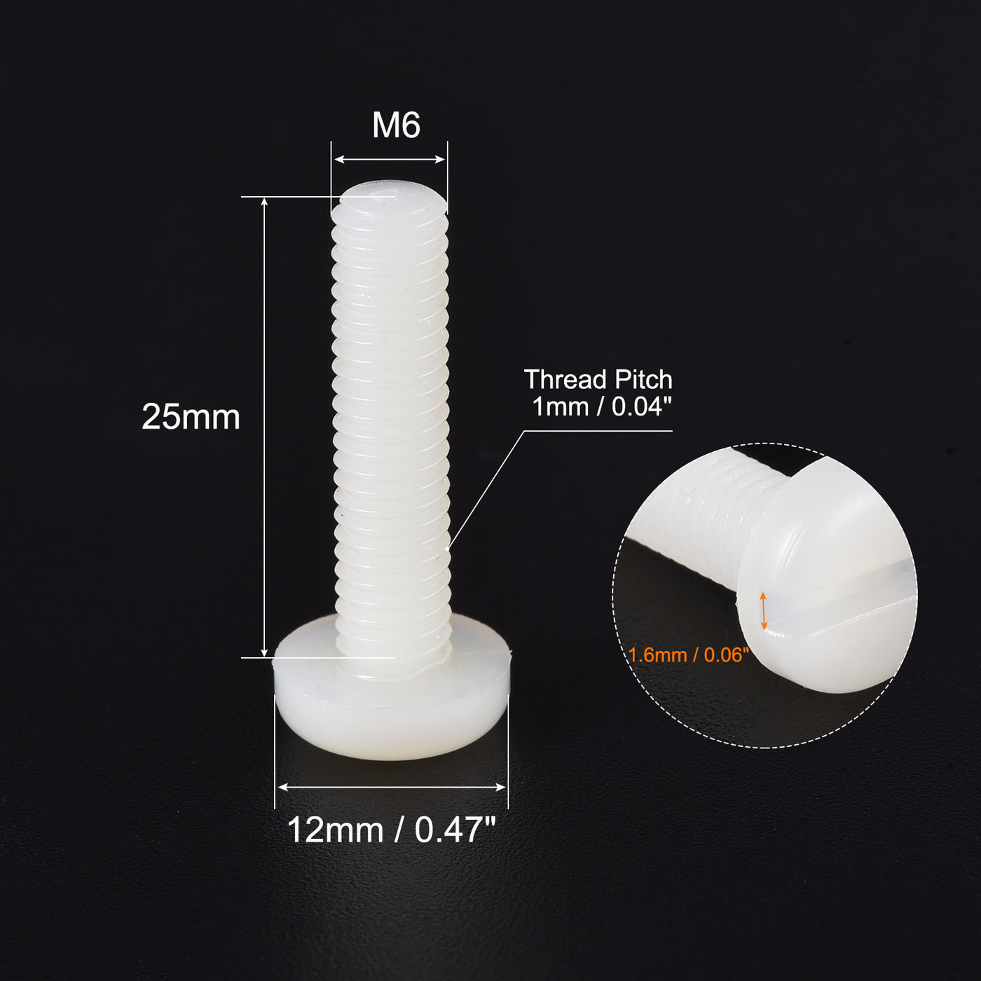 Harfington M6 x 25mm Nylon Machine Screws, Pan Head Slotted Screw Fasteners, 16pcs